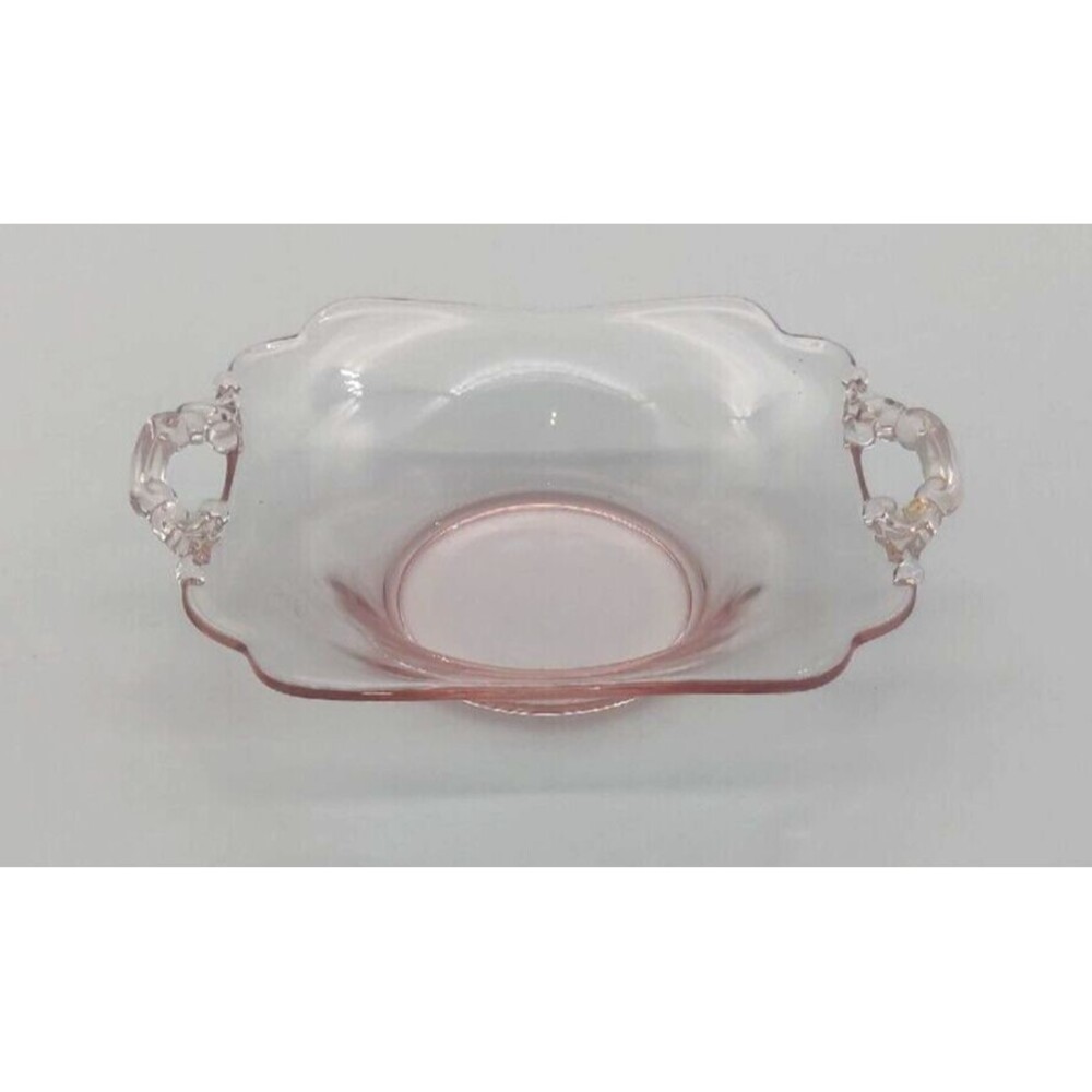Vtg Pink Depression Glass Small Bowl Dish Scalloped Edges Scrollwork Square